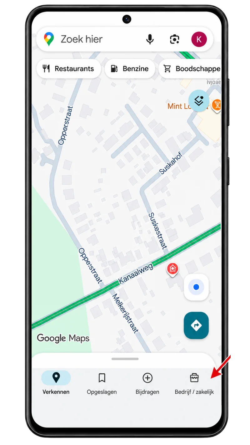 Tik op Bedrijf of Zakelijk in Google Maps app